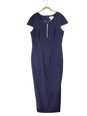 VTG Junnie Leigh Cap Sleeve Maxi Sheath Dress Navy Blue Evening Gown Womens 12
